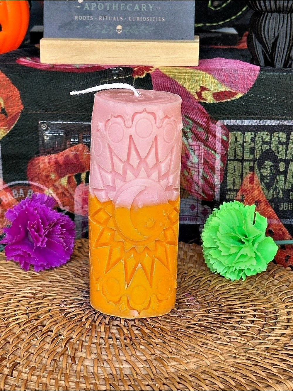 Pink & Golden Celestial Moon Phase Pillar Candle
